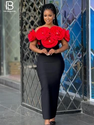 PB 2024 Elegant 3D Flowers Diamond Bra Bandage Maxi Dress Off Shoulder One Line Neck Sleeveless Women Celebrity Club Dress