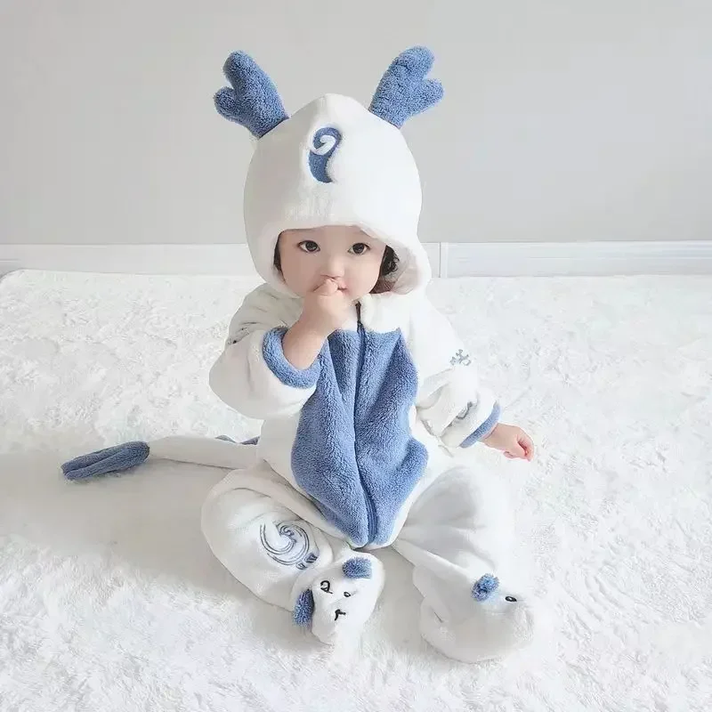

Baby Autumn fleece Clothing Newborn Bodysuit Baby crawling Warm Set Cute tiger unicorn dinosaur Pajamas