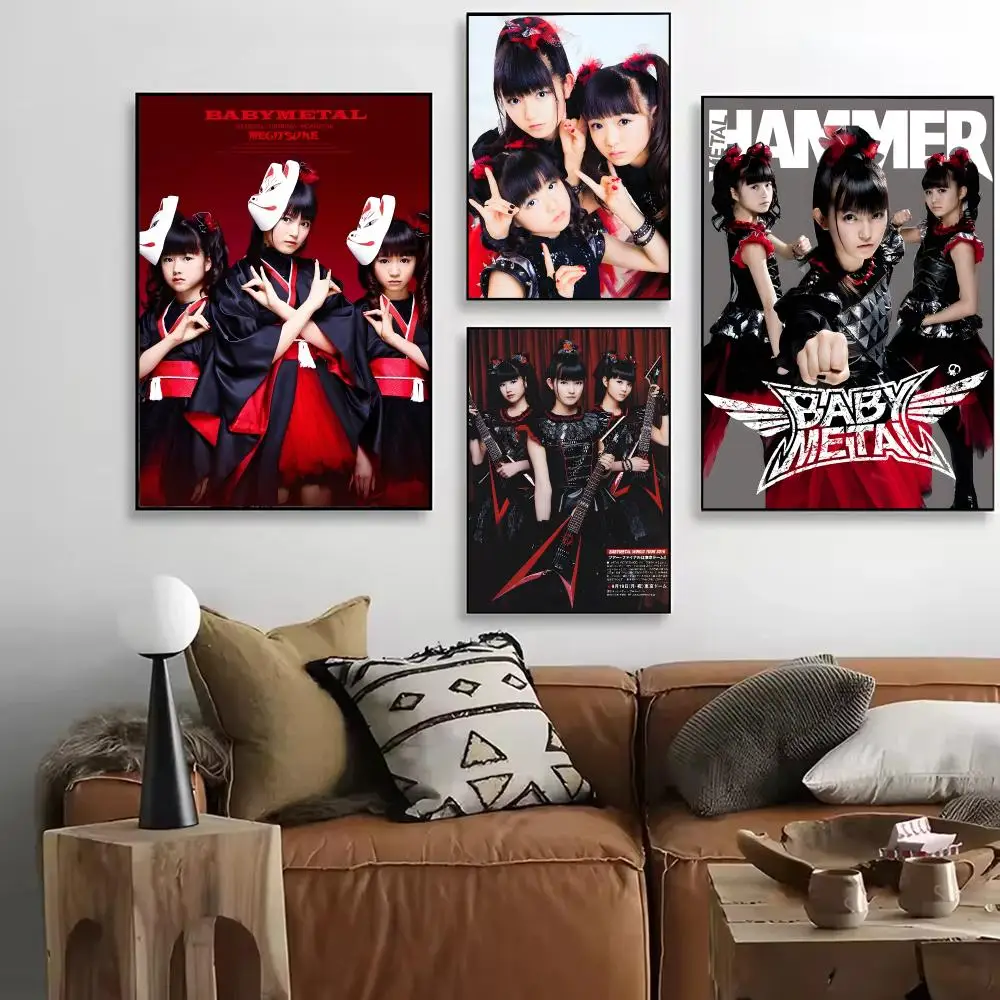 B-Babymetal Poster HD Art Retro Self-adhesive DIY Room Home Living Room Club Wall Decor Gift