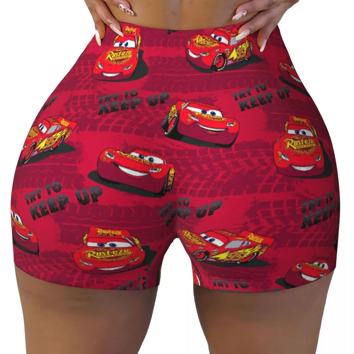 

Custom Lightning McQueen Running Volleyball Workout Shorts for Women Cars Cartoon Athletic Gym Yoga Shorts