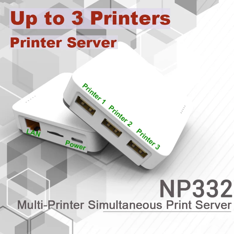 NP33X 2 or 3 Port Network Wireless Print Server for USB Printer Simple Easy to Use Small Size Optional LAN/WIFI
