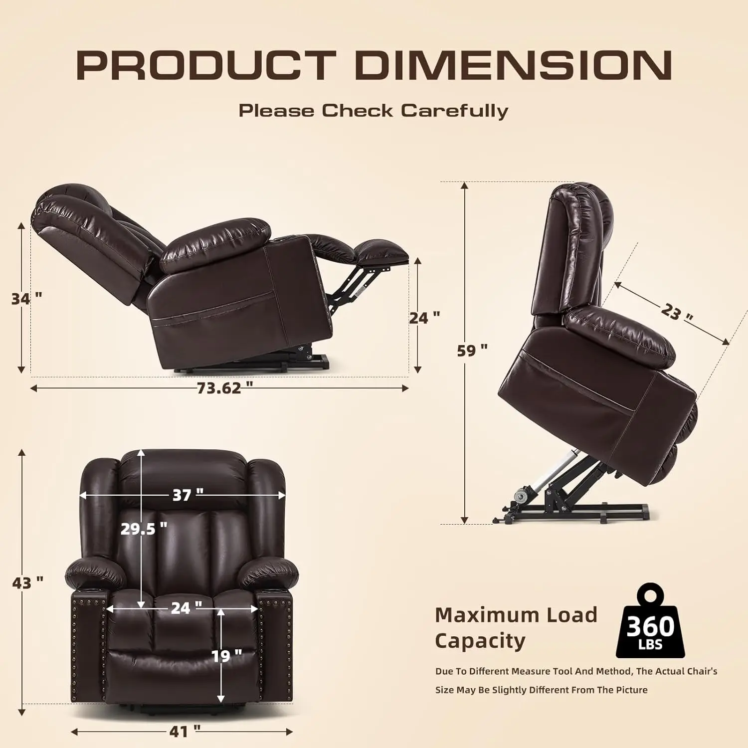 Large Power Lift Chairs Recliners for Elderly with Heated and Massage, Overstuffed Adjustable Lift Chairs,3 Positions