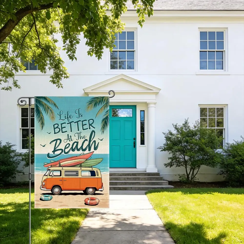 Life is Better at The Beach Double-Sided Political Garden Flag for Outside Decor Parade Yard Sign, Summer Coastal Tropical Y kkz