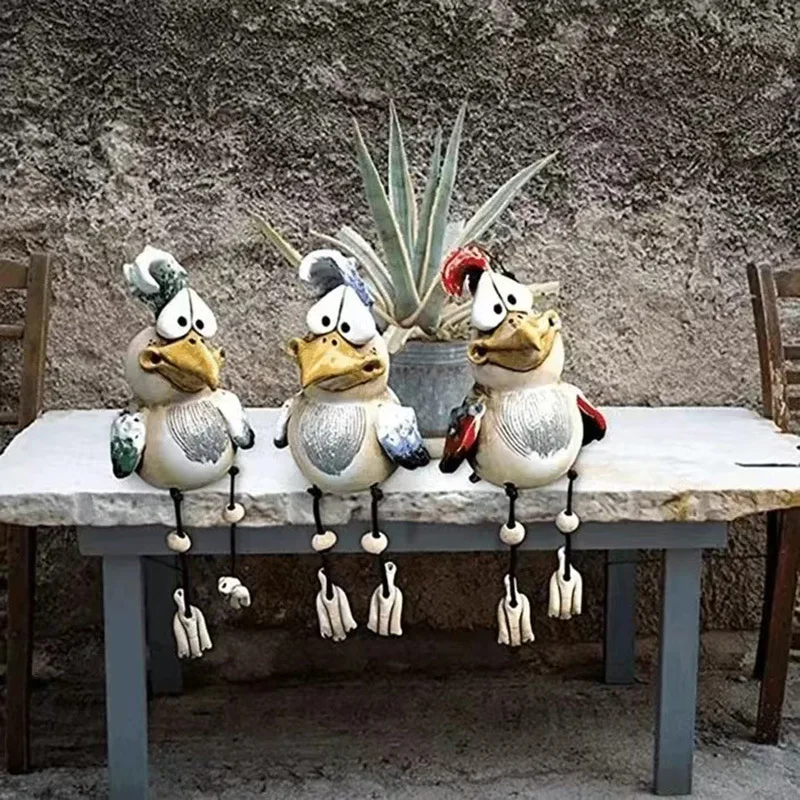 Funny Spoof Chicken Resin Figurine Ornaments, Creative Home Decoration Desktop Ornament Set for Shelf Tabletop
