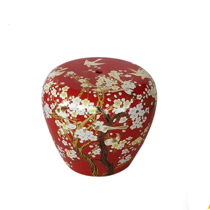 Blossom Ceramic Stool Hand Painted Decorative Porcelain Garden Drum Stool Home Living Room Side Table Decor