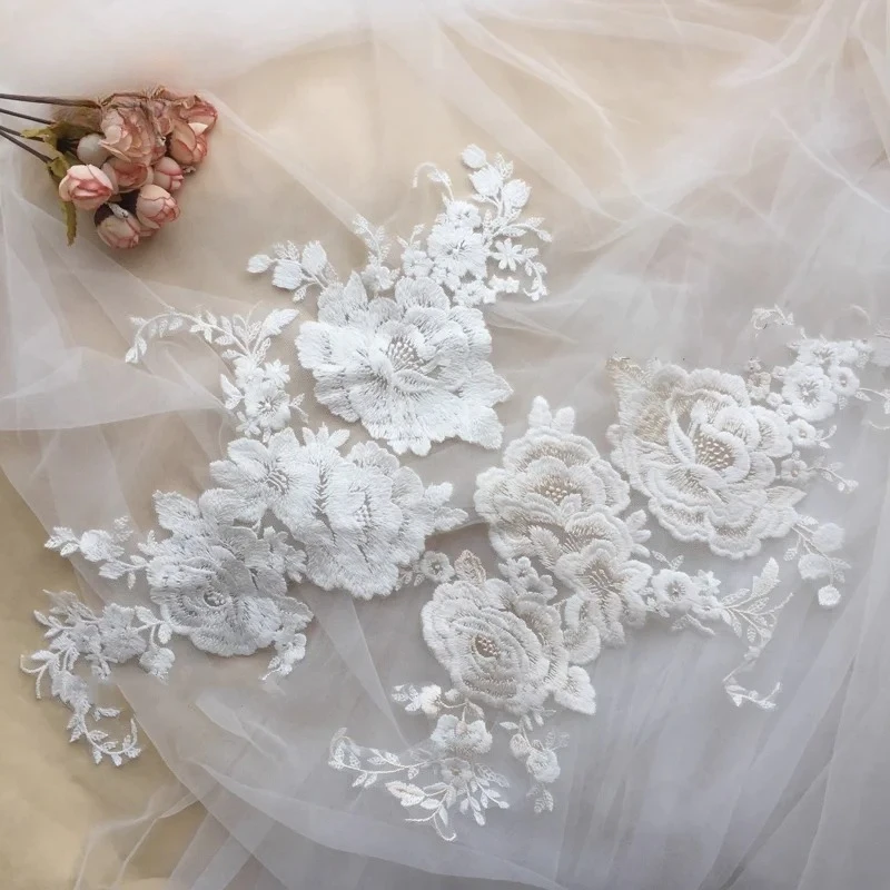 2 pièces, coton broderie dentelle décalcomanie miroir Surface Patch tissu, fait à la main bricolage chapellerie de mariage vêtements accessoires de couture