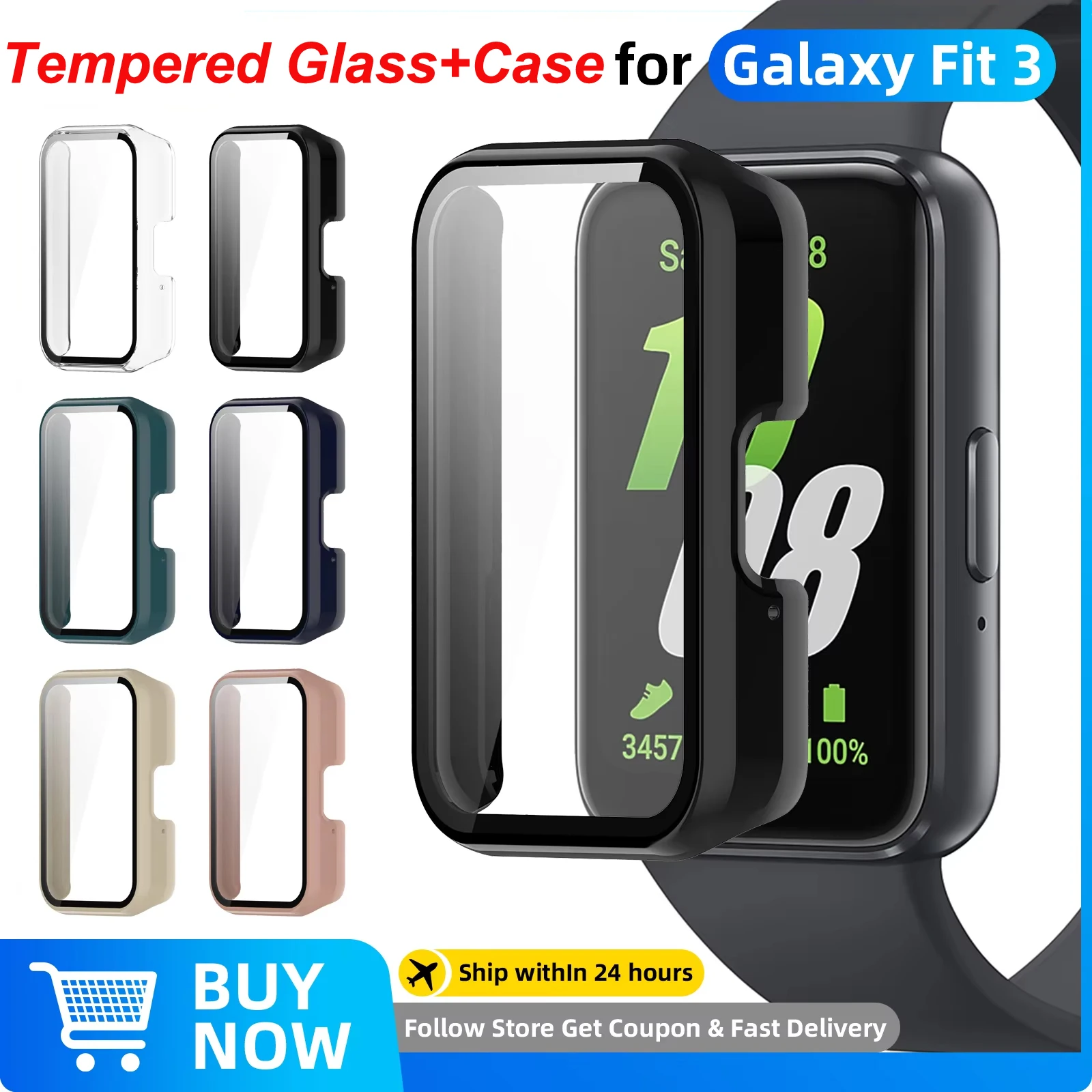 Glass+Case for Samsung Galaxy Fit 3 Tempered Glass Screen Protector & Hard PC Protective Bumper for Galaxy Fit3 Accessories