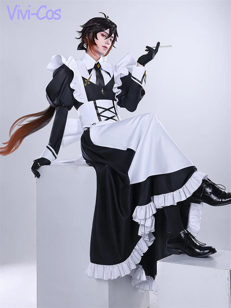 Vivi-Cos Game Genshin Impact Zhongli Men's Maid Outfit Cute Cosplay Costumes Halloween Role Play Party New S-XL