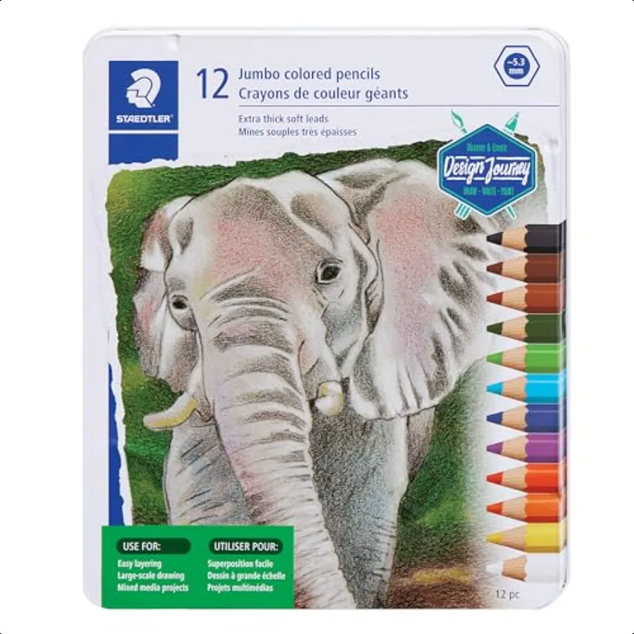 

STAEDTLER Jumbo Colored Pencil 5.m Line Width Pack of 12 Assorted Pencils Metal Tin 1290 M12