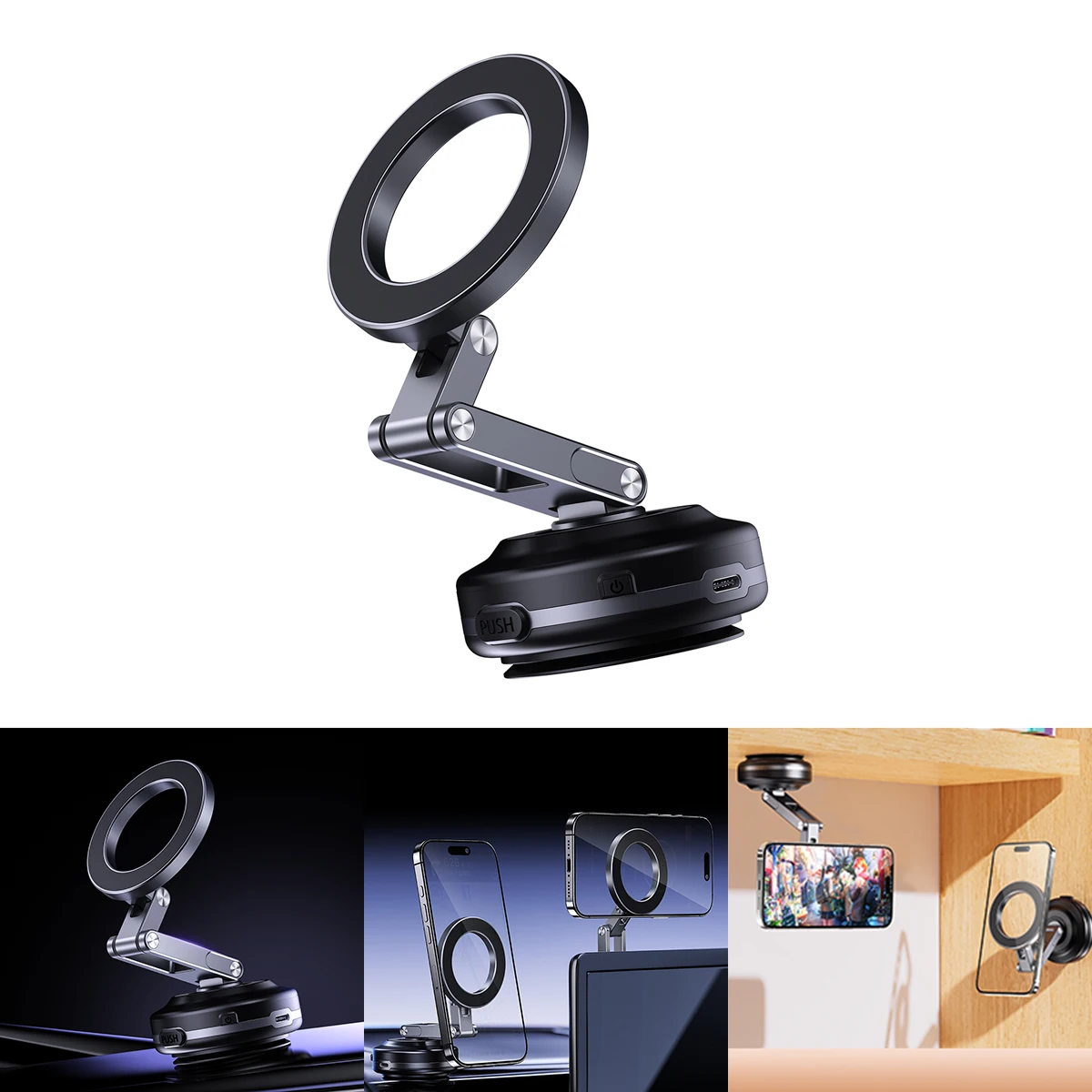 

Vacuum Suction Magnetic Phone Holder Foldable USB Charging Phone Mount For Desktop Hanging Car Metal Holder Multiple Scenarios