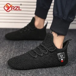 YRZL Winter Cotton Shoes Men Warm Lace Up Lightweight Winter Slippers Men Plush Bedroom Home Cotton Loafers Men Warm Shoes