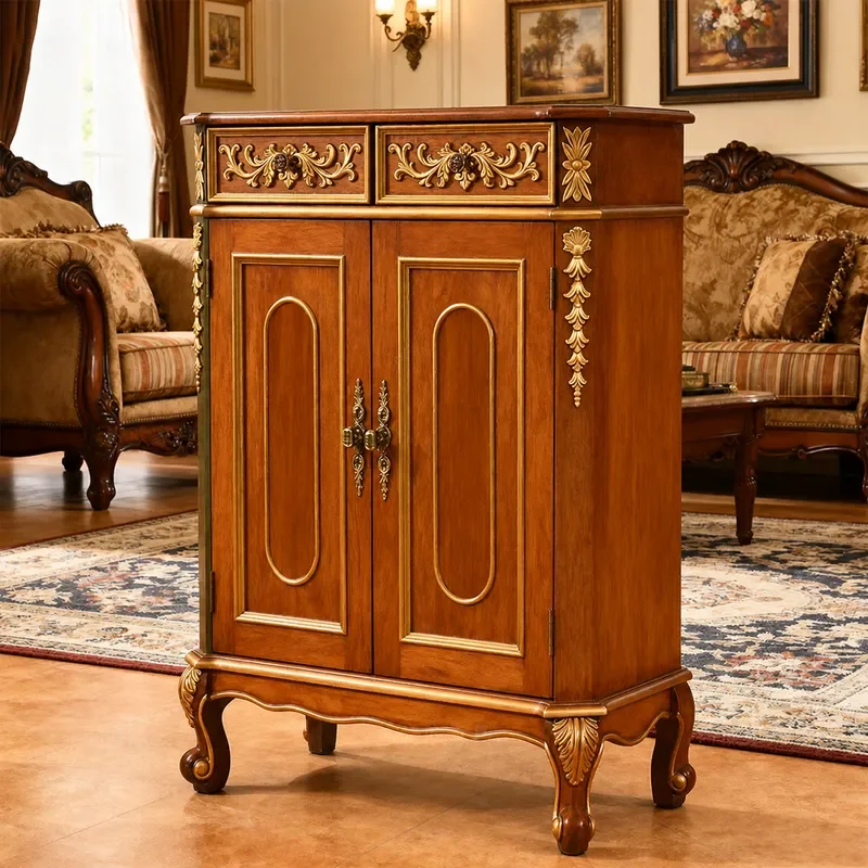 Factory Direct Solid Wood Shoe Cabinet Simple Retro Carved Entryway Storage Large Capacity Locker for Home Organization