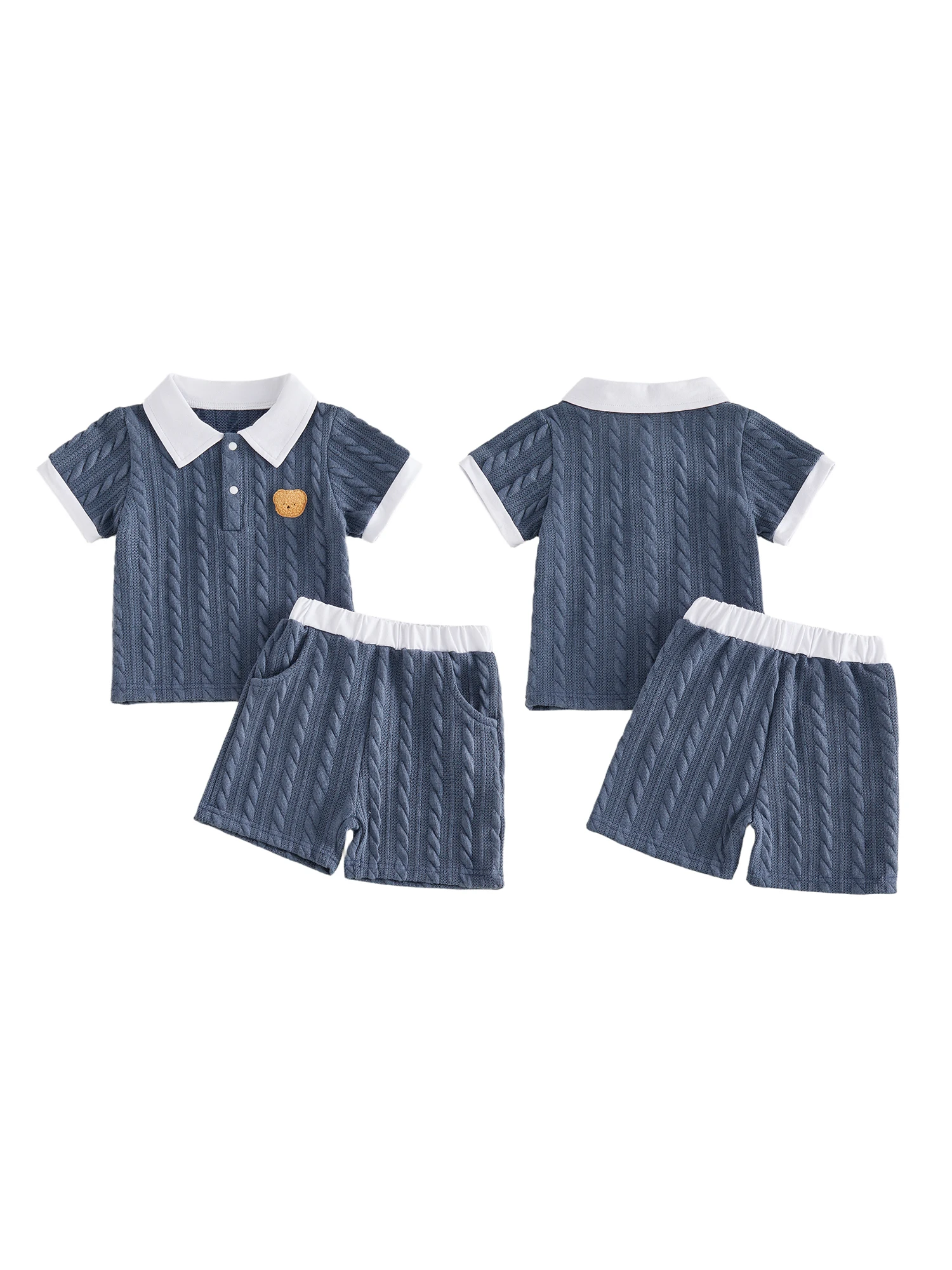 

Очаровательный летний комплект для мальчиков с милым дизайном в виде медвежонка на полосатой рубашке и подходящими шортами - комплект из 2 предметов для стильного образа