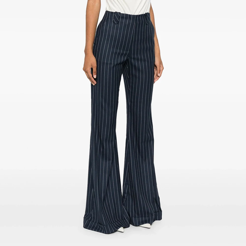 TWOTWINSTYLE Striped Casual Flare Pants For Women High Waist Minimalist Slimming Full Length Pant Female Fashion Style Clothes
