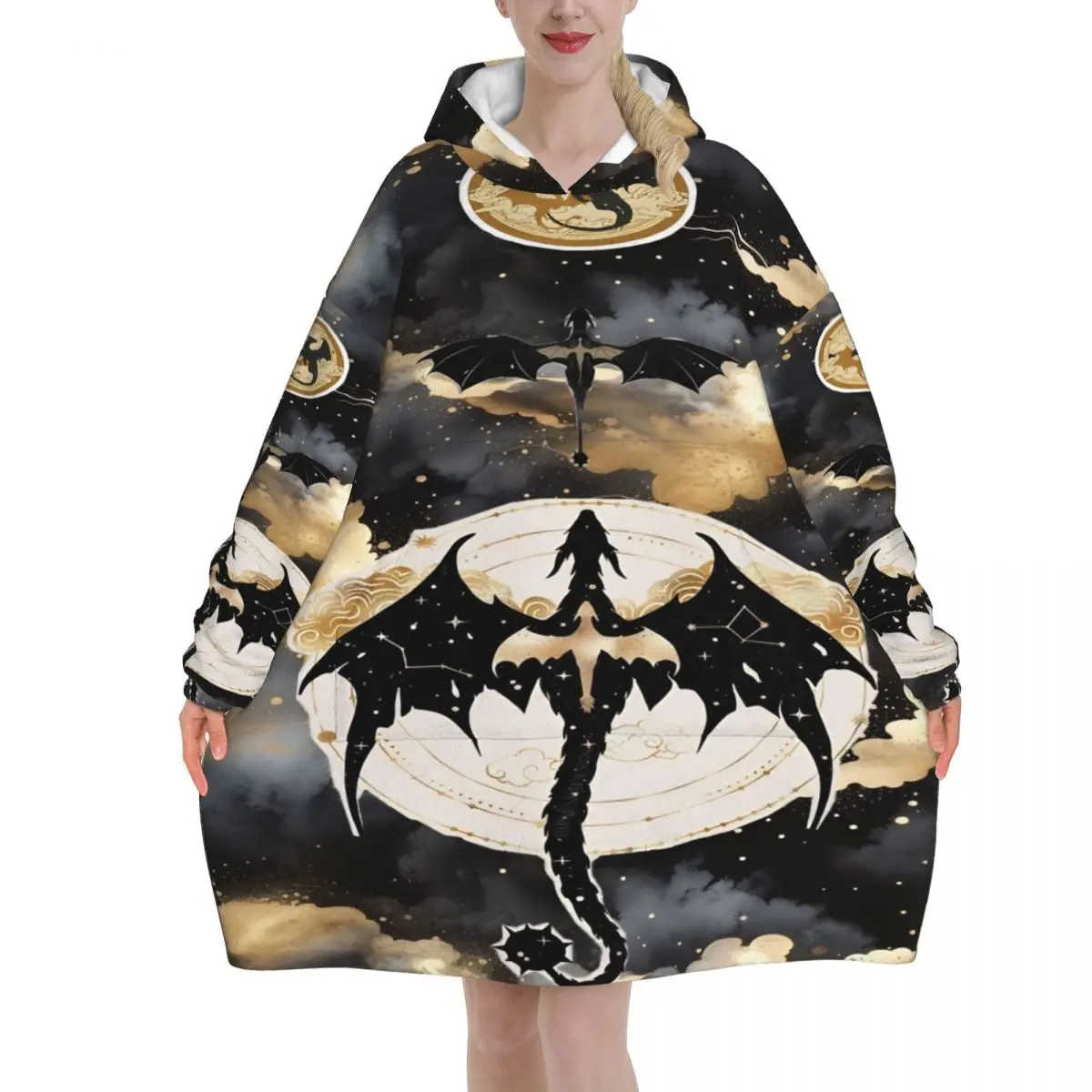 F-Fourth W-Wing Dragon Wearable Blanket Hoodie Warm Cozy Oversize Blanket Sweatshirt Thick Fleece Hooded Blanket with Pocket