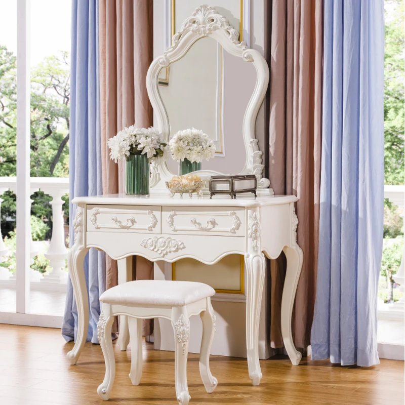 

Beige Bedroom Wood Vanity Table Mirror Minimalist Cheap White Makeup Vanity Table Modern Unique Coiffeuse Fille Stuff For Room