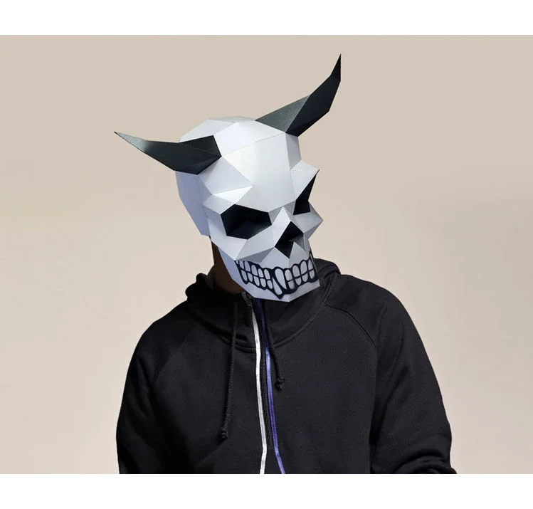 Pre Cut Paper Mask 3d Horned Skull Halloween Costume Cosplay DIY Paper Craft Model Mask Christmas