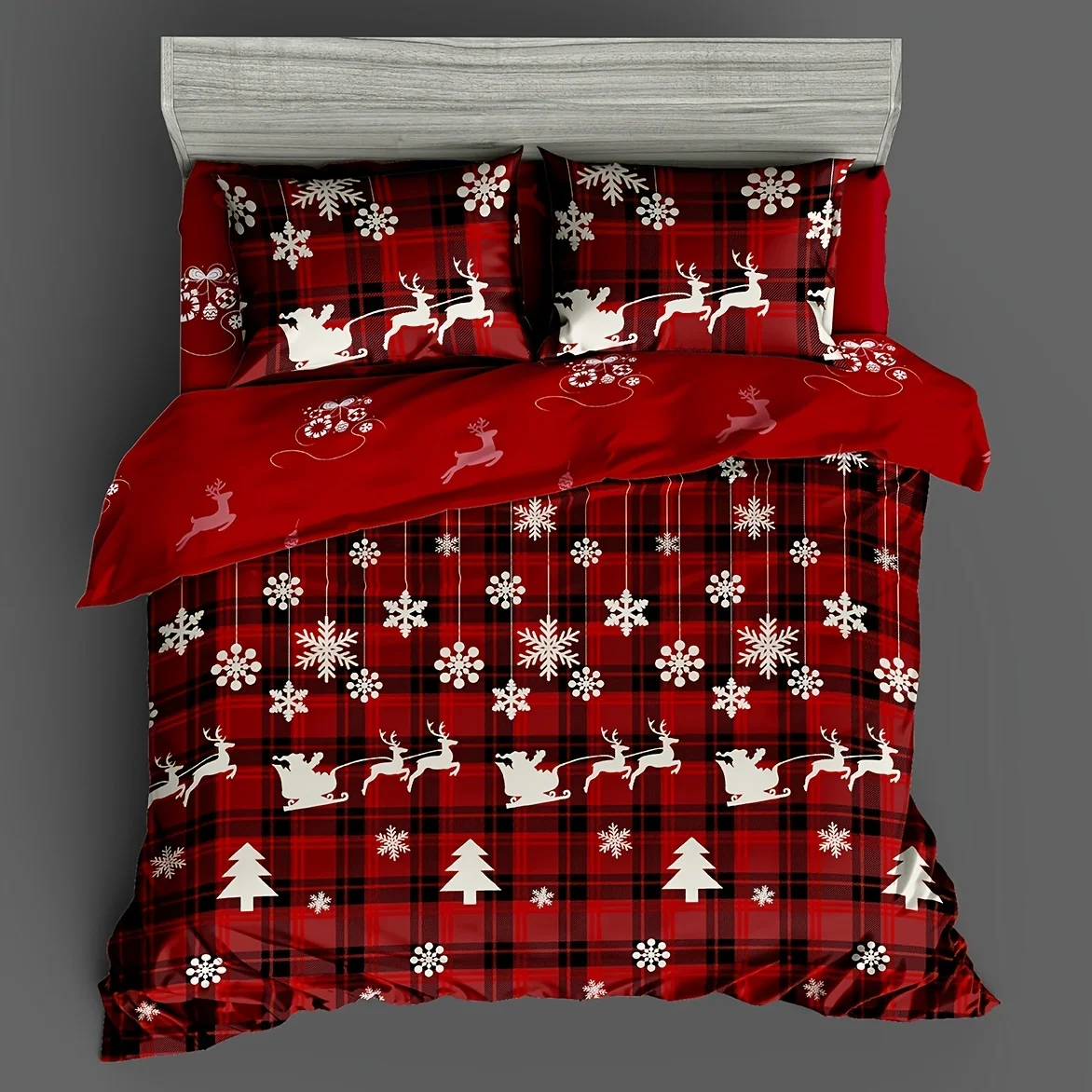 

Christmas-Themed Duvet Cover Set - Checkered Elk Snowflake Print, Soft & Breathable, Perfect for Bedroom, Guest Room & Dorm!