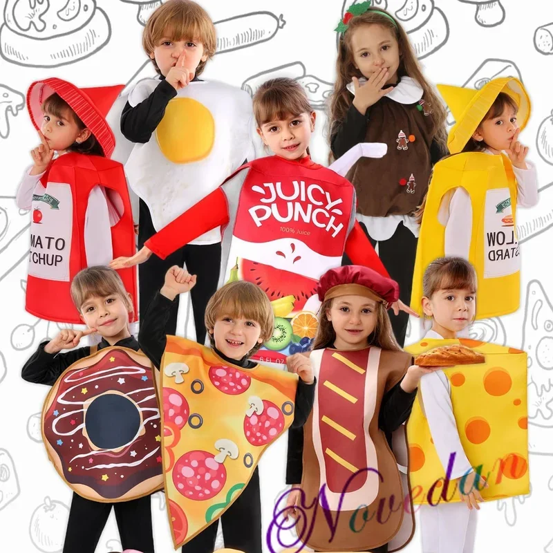 

Funny Chocolate Cheese Pizza Hot Dog Sausage Jam Donut Costume Halloween Food Cosplay Carnival Purim Party Fancy Dress Girl Kids