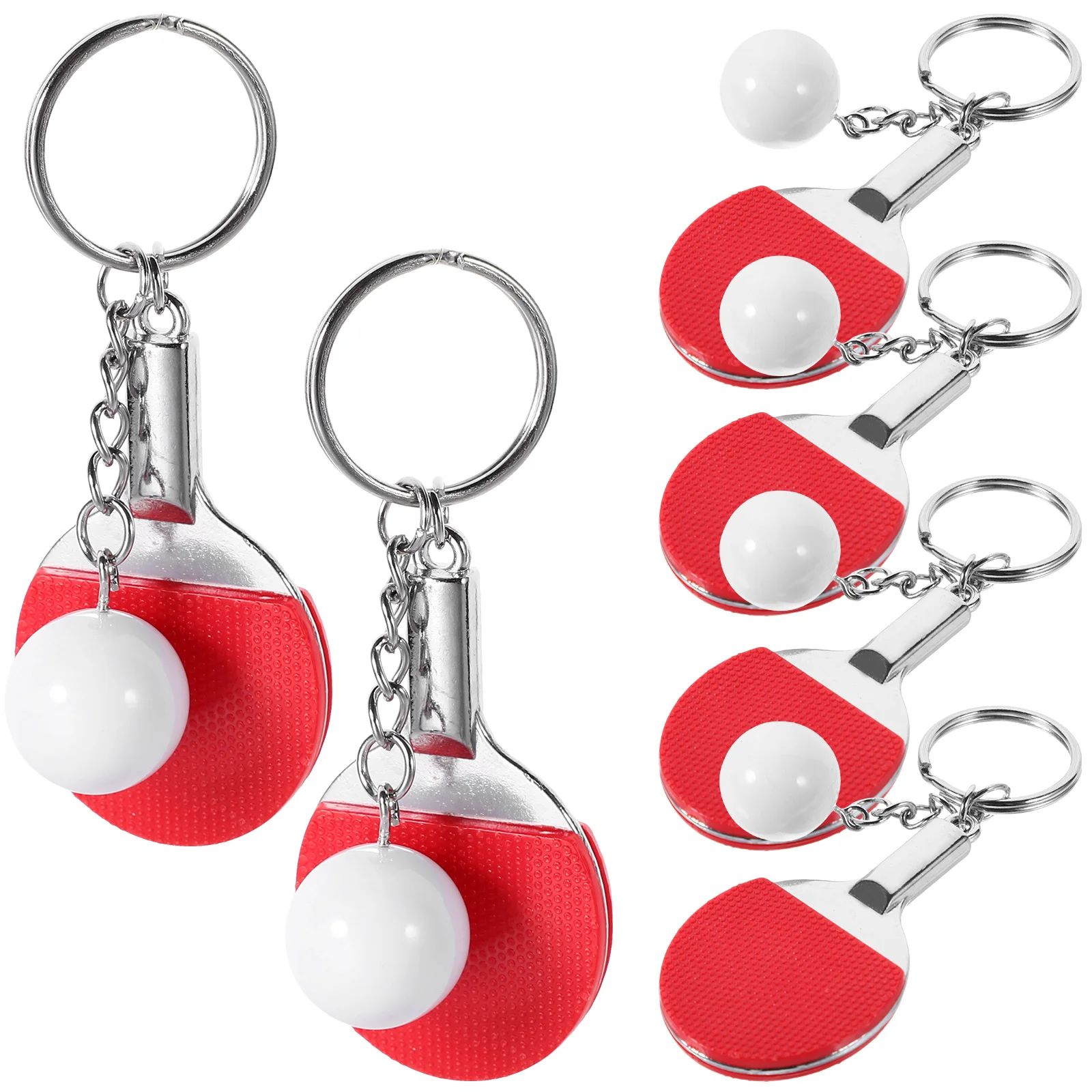 

6pcs Table Tennis Ball Keychains Sports Souvenir Gift Key Ring Pendant Decorative Key Holder for Bag Keys Red Durable