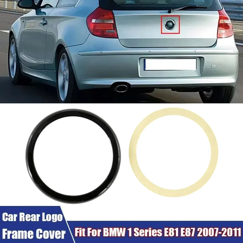 Accessoires de voiture, couvercle de cadre de logo arrière de hayon, garniture décorative noir brillant, compatible avec BMW Série 1 E81 E87 2007