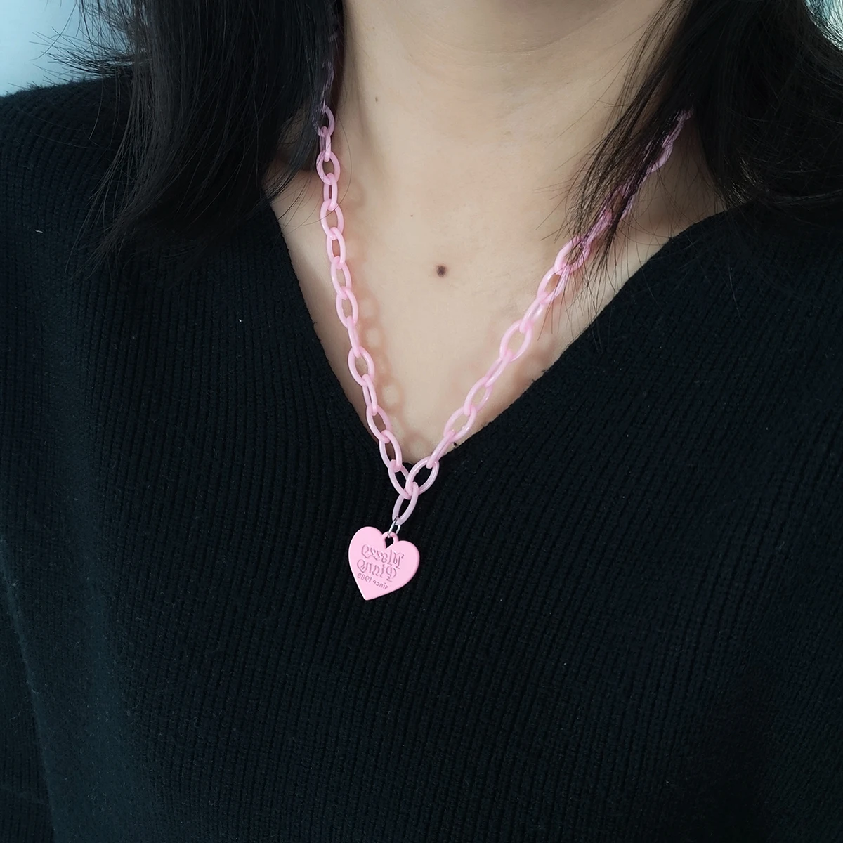 Y2K fluorescent love necklace female Instagram fashion niche design sense hip hop personality hoodie chain network red sweater