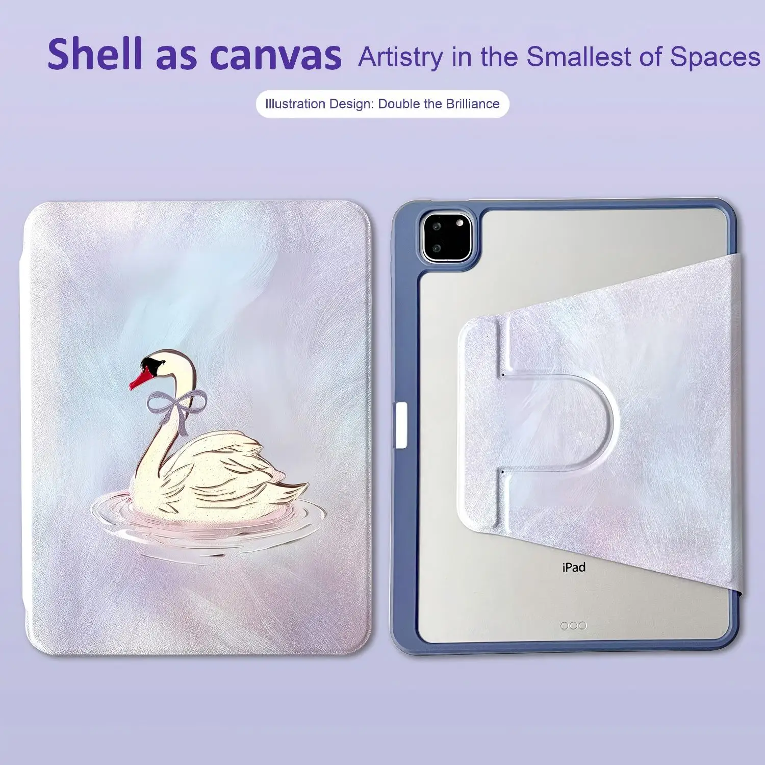 Gold-plated Pink Swan 360° Rotating Tablet Protective Case  For iPad Pro 11 13 M4 iPad Air 11 13 M3 iPad11A16 2025 mini7 iPad9 i