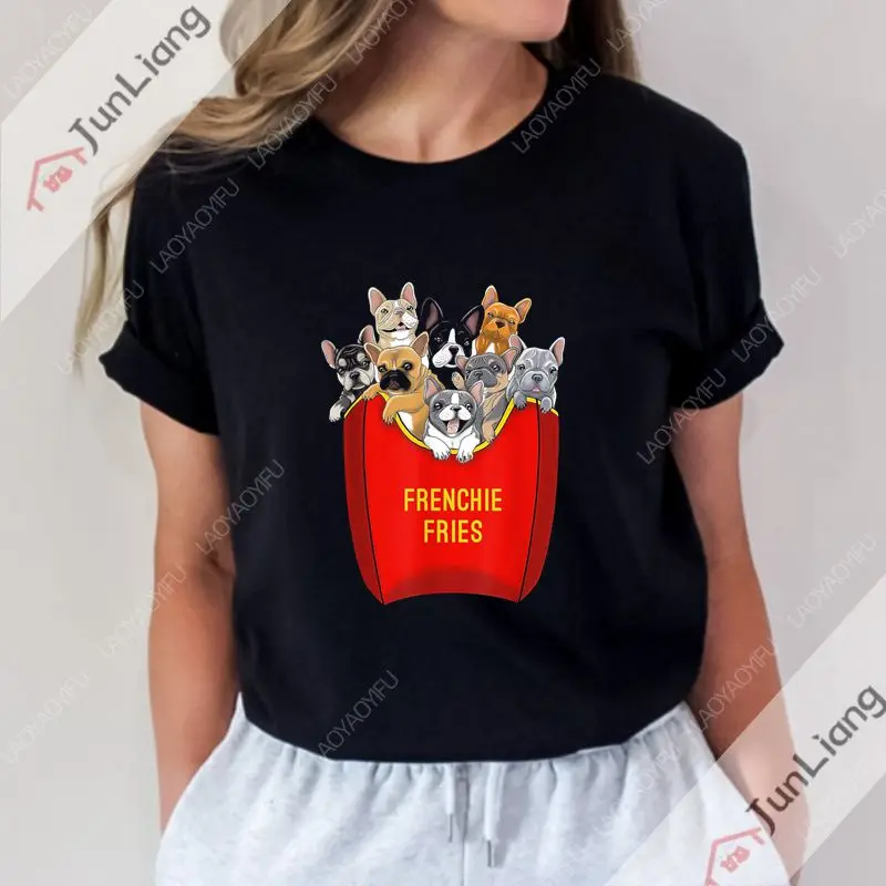 French Fries Shirt French Bulldog Dog Mom Dog Dad Cute shirt unisex loose comfortable shirt Harajuku short sleeve crew neck top