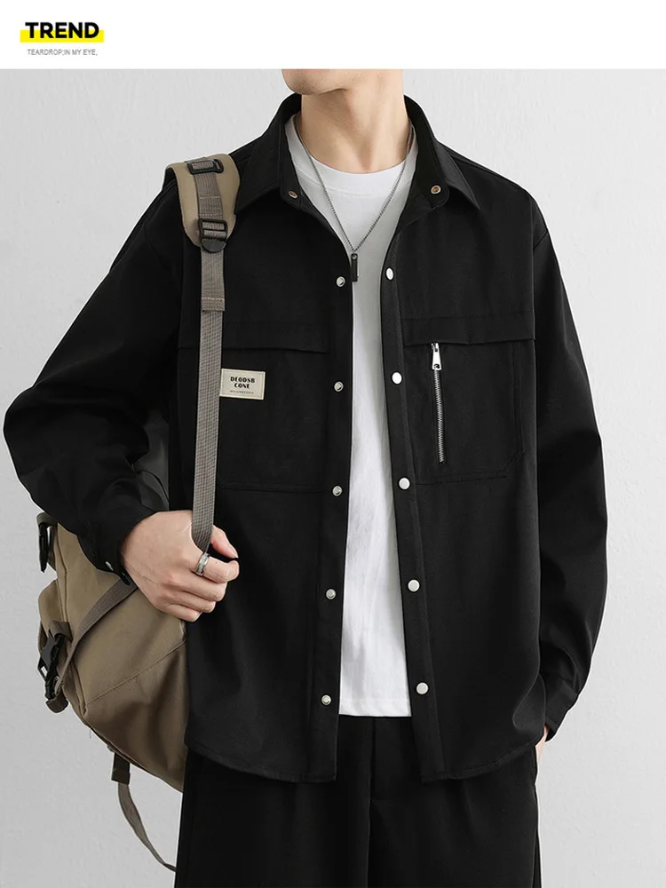 

Повседневная мужская рубашка с длинным рукавом в гонконгском стиле, модная весенне-осенняя верхняя одежда, универсальная, для отдыха, с воротником, на пуговицах