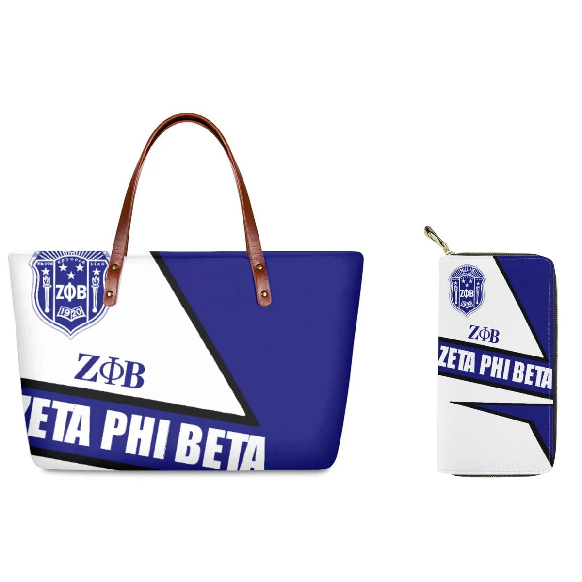 FORUDESIGNS Zeta Phi Beta Theme Totes Bags Female Graphic Collage 2Pcs/Set Leather Wallet Lady Handbags Combo High Street