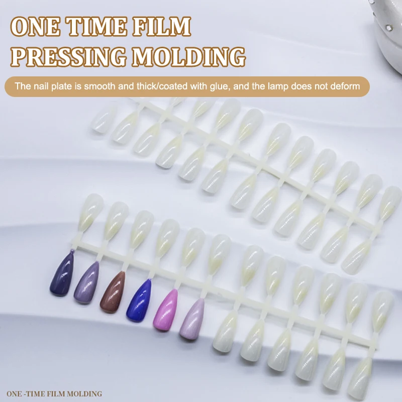 240 Pcs Long Almond Teardrop Half Solid Nails Fake Nails Tips Full Cover Pointed False Nails Flat Plate Nail