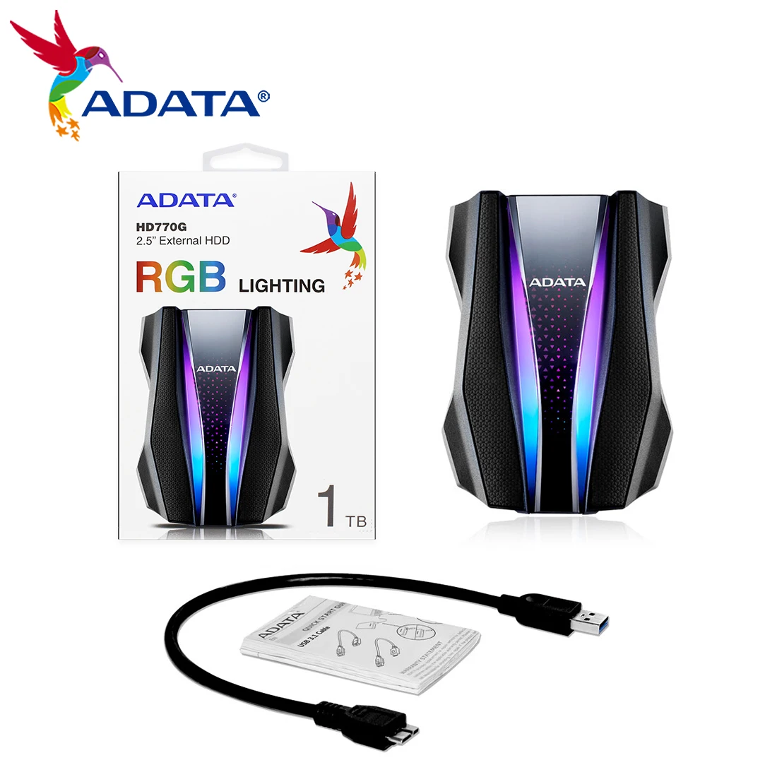 NEW ADATA 2.5" External Hard Drive with RGB USB 3.2 Gen1 Portable Hard Disk HDD Original HD770G USB Mobile Hard Disk for PC