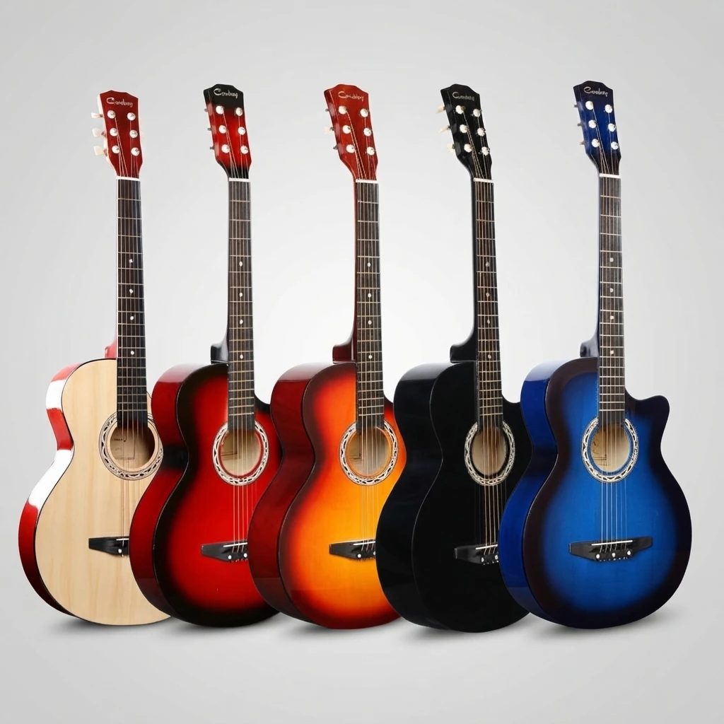 Multi-Color Folk Acoustic Guitar Decorative Rosette 6 Strings, Natural Red Sunburst Black Blue for Beginners, Great for Practice