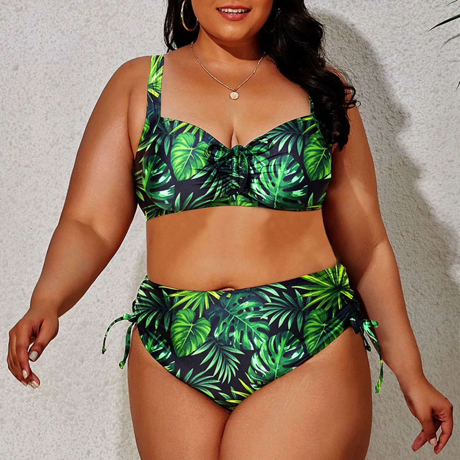 Plus Size Dames Sexy Bikini Set Met Veters Bloemenprint Badpak Zomer Strandkleding Zwemmen Push-Up Set Micro Bikini Bader