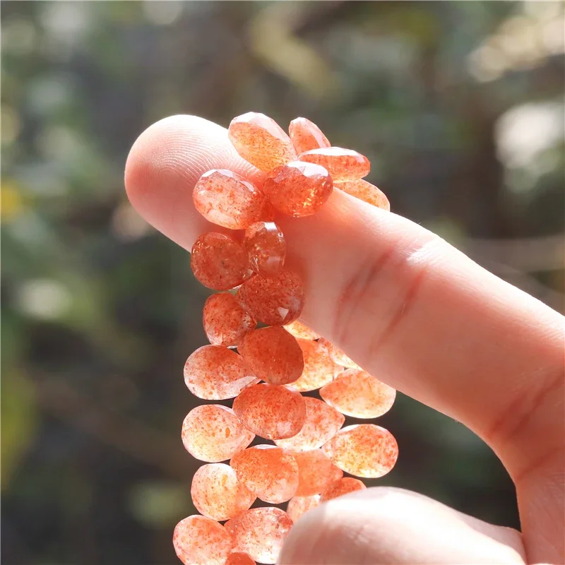 Natural Stone 7A  Sunstone Flat Drop Faceted Beads Size 7x8-11MM For Jewelry Making Diy Bracelet