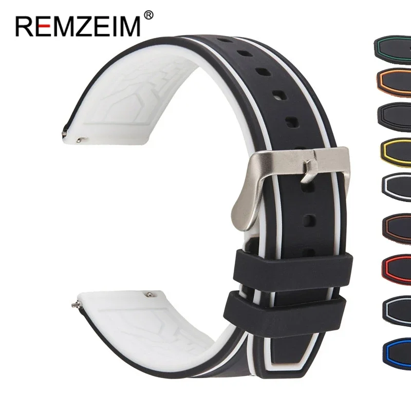 Rubber Silicone Watch Band Strap 20mm 22mm 24mm Women Men Green Red Black Sport Watch Band Stainless Steel Metal Clasp