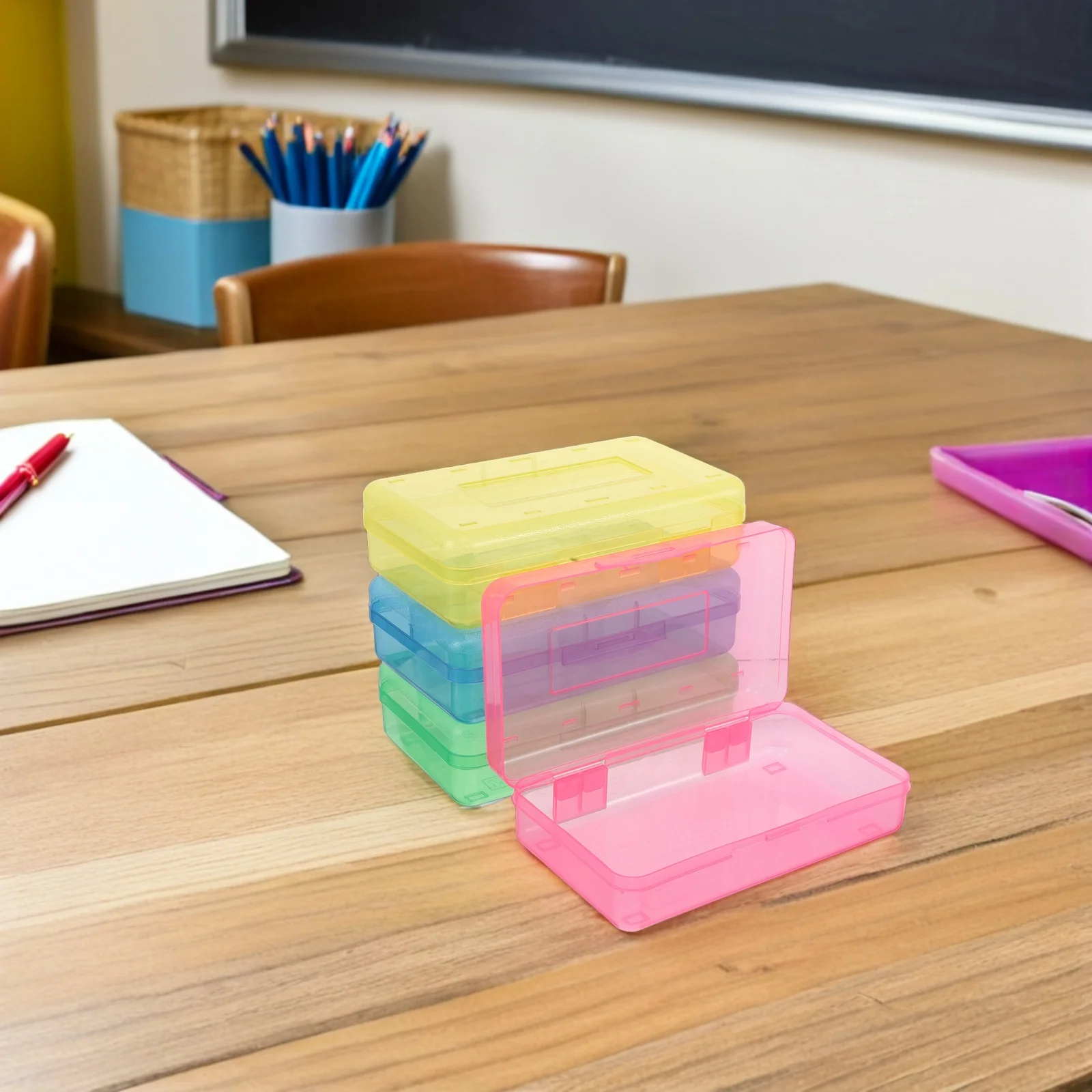 

4 шт., пенал, прозрачный жесткий пластиковый прозрачный контейнер для ручек большой емкости для девочек и мальчиков, школьный контейнер для ручек