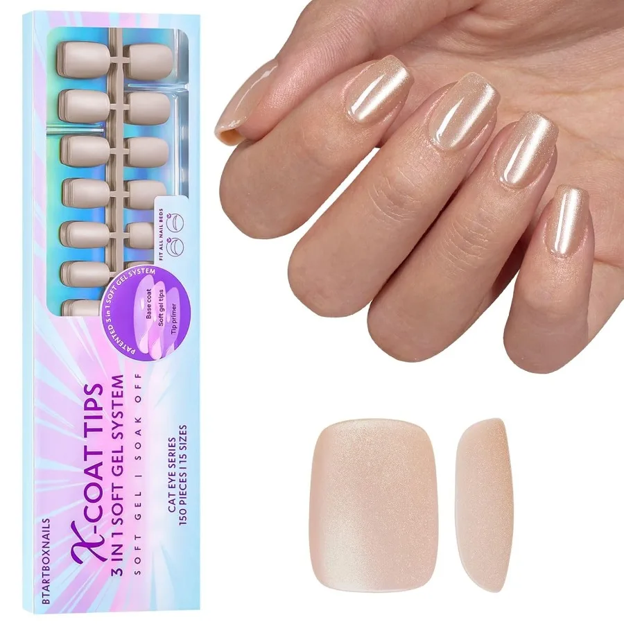 

Cat Eye Soft Gel Square Nail Tips Glitter Press On Nails for Short NaturalLooking Nails SoakOff Acrylic Fake Nails wi