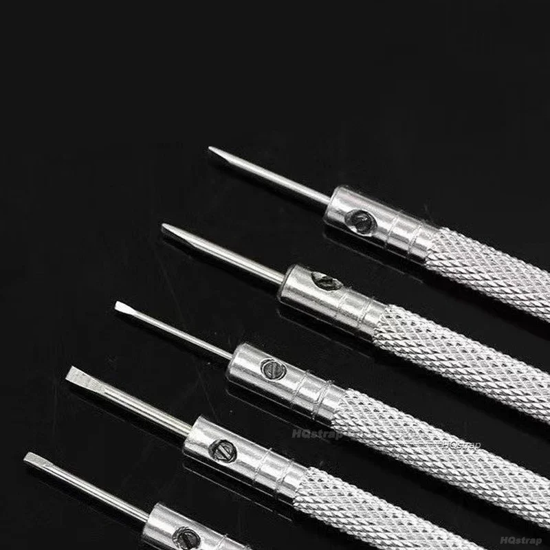 أدوات الساعة المحمولة 5 قطعة/المجموعة 0.8-1.6 مللي متر مفك البراغي الصلب لإزالة الفرقة إصلاح الساعة مع دبابيس ربط صغيرة أدوات الساعاتي