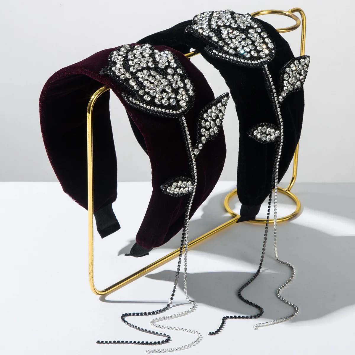 

Fashion Baroque wide-brimmed headband women's retro rose diamond chain fringed high-end temperament headband