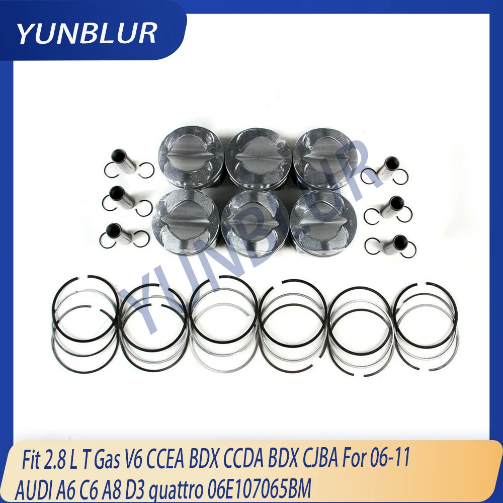 

STD Engine Piston & Rings Set Fit 2.8 L T Gas V6 CCEA BDX CCDA BDX CJBA For 06-11 AUDI A6 C6 A8 D3 quattro 06E107065BM