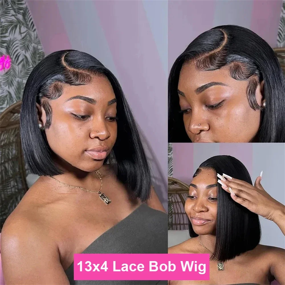 Short Bob Wig Lace Front Human Hair Wigs Straight Brazilian Remy 13x4 Lace Frontal Wigs 4x4 Lace Closure Wig For Black Women