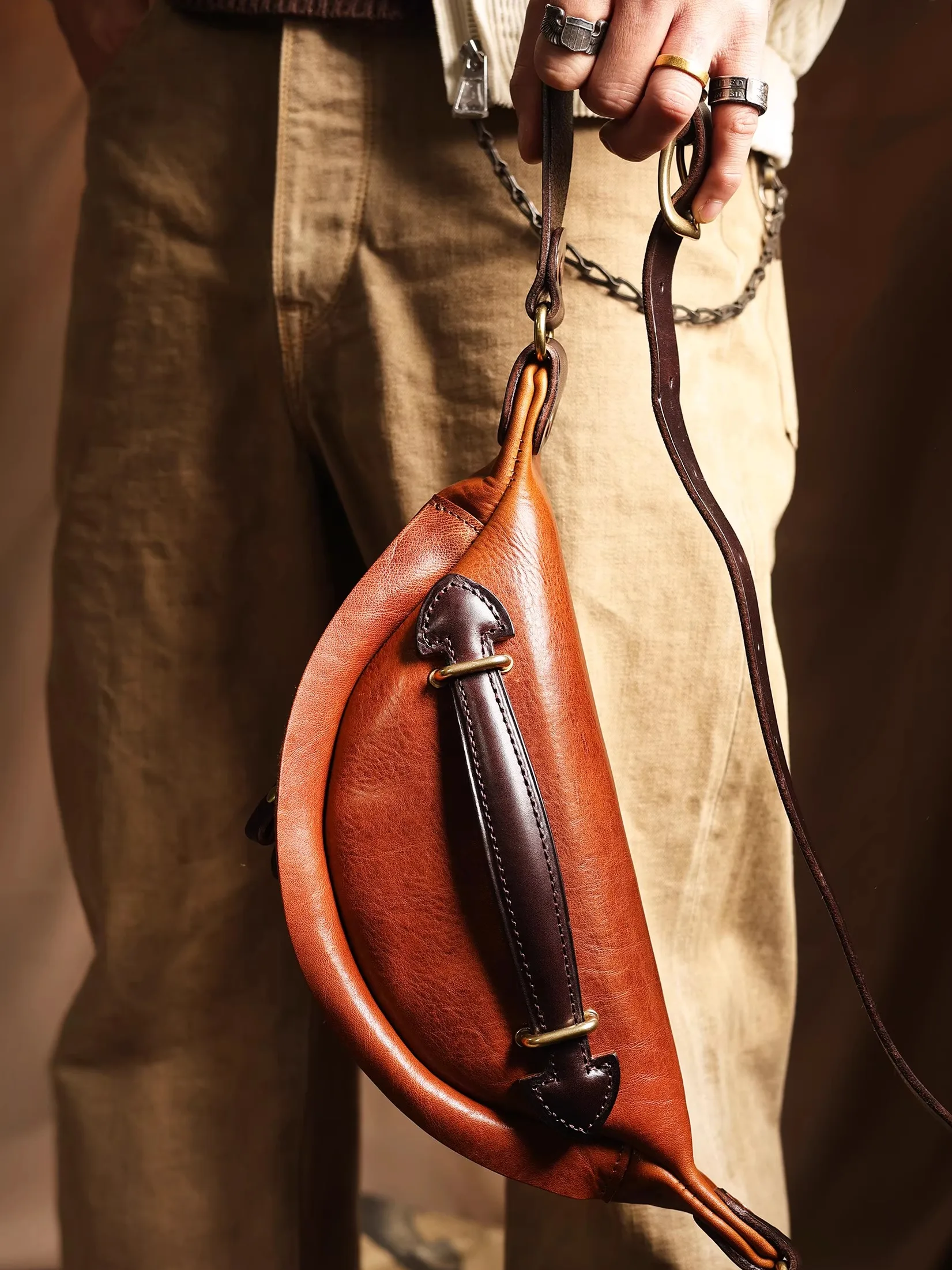 PNDME motorcycle riding genuine leather men's chest bag vintage designer handmade luxury first layer cowhide crossbody bag