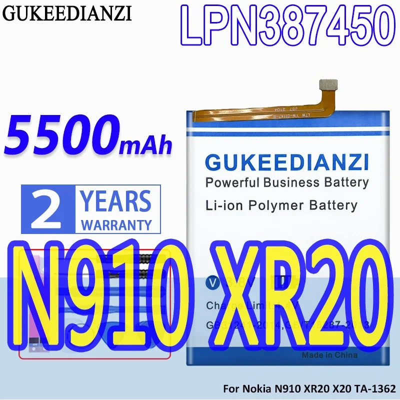 High Capacity GUKEEDIANZI Battery LPN387450 5500mAh for Nokia N910 XR20 X20 TA-1362