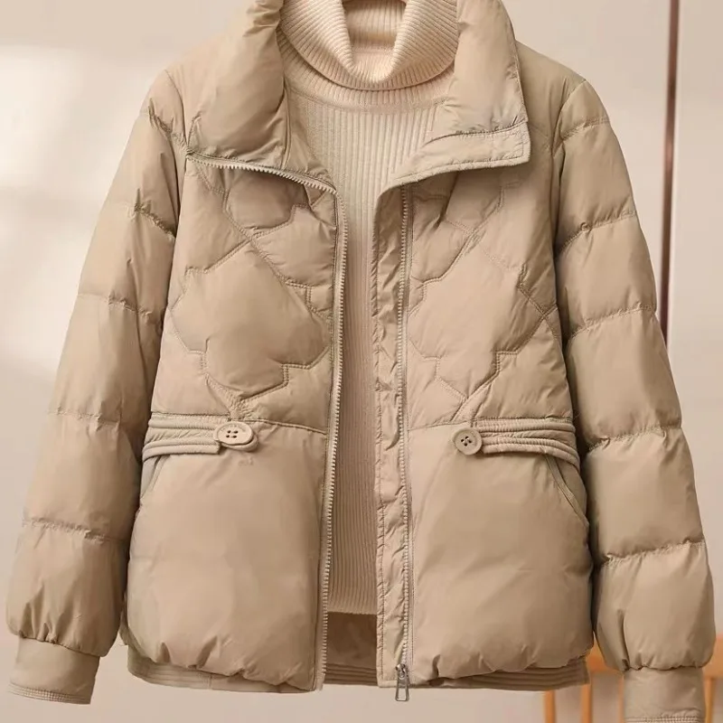 Short lightweight cotton jacket for women, fashionable stand up collar style, warm winter clothing, slimming jacket