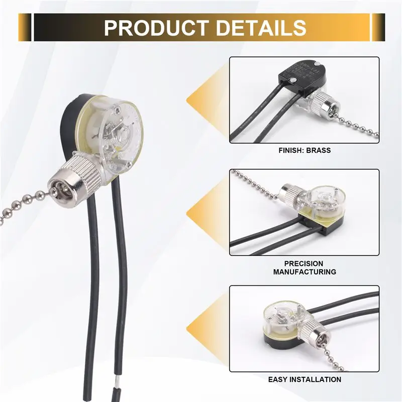 3Pack Ceiling Fan Light Switch ZE-109 Fan Switch Ceiling Pull Chain Switch Replacement Fast-