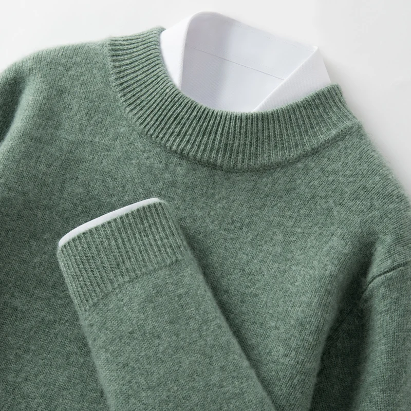 2024 New 100% Cashmere Sweaters Half High Neck Knitted Pullover Winter Men Thickened Jumper Casual Tops High-end Men\'s Sweater