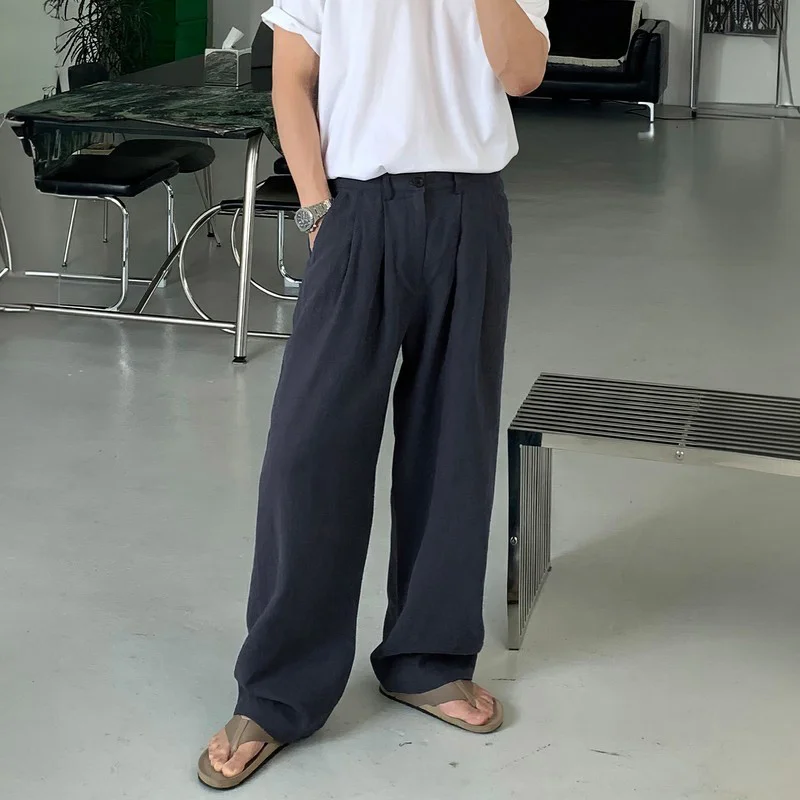 Thin Linen Casual Pants for Men in Summer, Lazy and Versatile Breathable Straight Pants, Loose Drapey Wide-Leg Pants