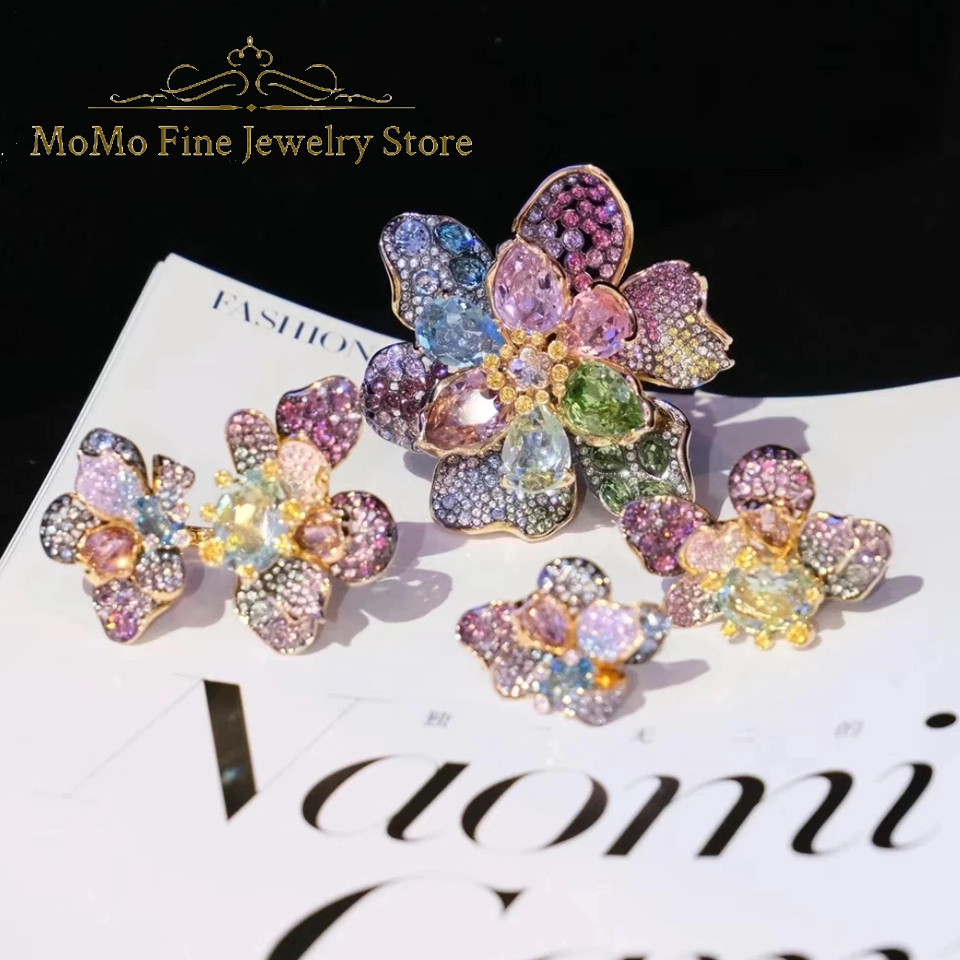 Original 2025 New Trend Fine Jewelry Sets Charm Pink Butterfly Flower Crystal Pendant Brooch Fashion Women's Necklaces Earrings