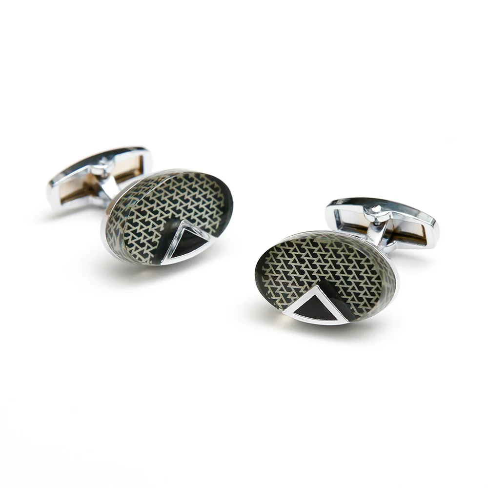 Silver Metallic Texture Grid Texture Triangular Cufflinks Oval Formal Shirt Cuff Accessories Men's Business Cufflinks